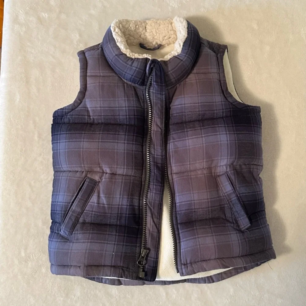 Old Navy Plaid Puffer Vest with Sherpa Lining